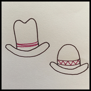Drawings of cowboy and girl hats